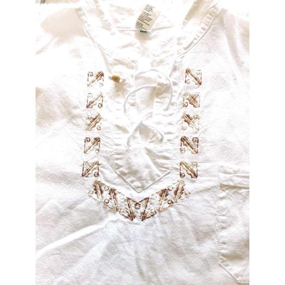 White Shirt Top Beach Vacation Peruvian Short Sleeve Tunic Sz XXL Unisex Cotton